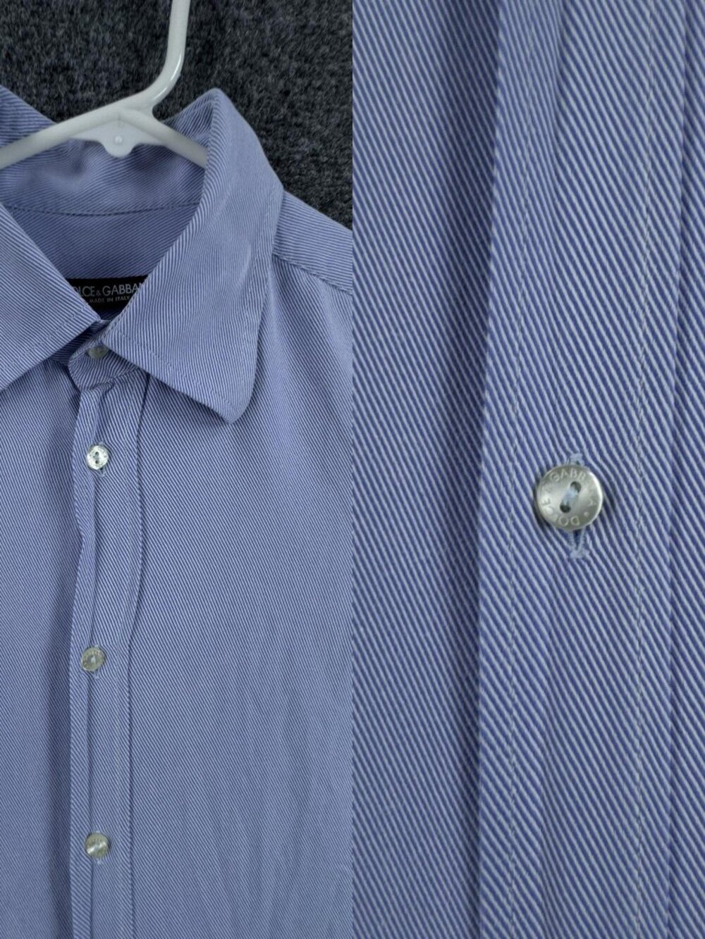 Dolce Gabbana Twill 15.5 Men Blue Italy Striped Button Up Shirt Long Sleeve